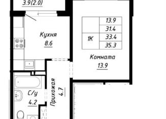 Продается 1-комнатная квартира, 33.4 м2, Барнаул, улица им. Анатолия Мельникова