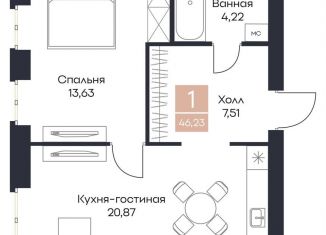 Продаю однокомнатную квартиру, 46.2 м2, Рязанская область