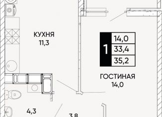 1-комнатная квартира на продажу, 35.2 м2, Ростовская область