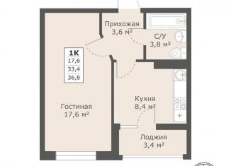 Продаю однокомнатную квартиру, 36.8 м2, Ставрополь