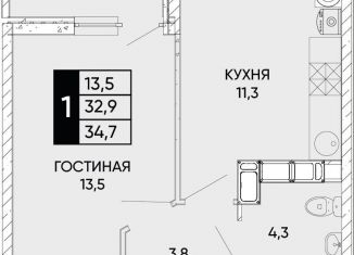 1-комнатная квартира на продажу, 34.7 м2, Ростовская область