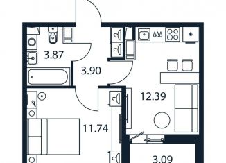 1-комнатная квартира на продажу, 33.5 м2, Мурино