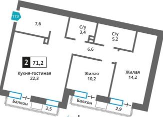 Продажа двухкомнатной квартиры, 71.2 м2, Московская область, Родниковая улица