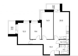 3-комнатная квартира на продажу, 79 м2, Щёлково, Центральная улица, 71к2