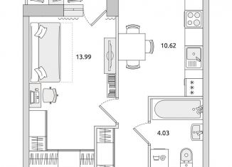 Продажа однокомнатной квартиры, 37.5 м2, поселок Бугры