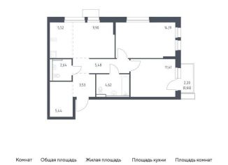 2-комнатная квартира на продажу, 63.4 м2, Балашиха, жилой комплекс Квартал Авиаторов, к8