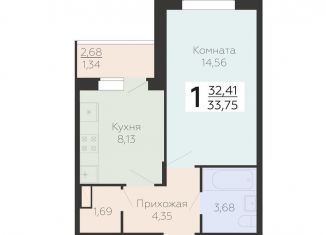 1-комнатная квартира на продажу, 33.8 м2, Воронежская область