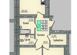 2-ком. квартира на продажу, 79.7 м2, Йошкар-Ола, 6-й микрорайон, улица Баумана, 1