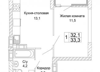 Продаю однокомнатную квартиру, 33.3 м2, Волгоград