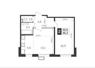 2-комнатная квартира на продажу, 46.1 м2, Московская область, жилой комплекс Датский квартал, к1