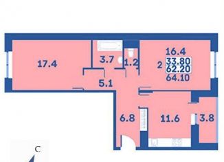 2-комнатная квартира на продажу, 64.1 м2, поселение Первомайское, жилой комплекс Эдельвейс, к4Б