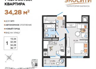 Продам однокомнатную квартиру, 34.3 м2, Ульяновск, жилой комплекс ЭкоСити, 11