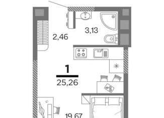 Однокомнатная квартира на продажу, 25.3 м2, Рязань