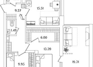 Продажа 2-комнатной квартиры, 64.2 м2, Санкт-Петербург, муниципальный округ Финляндский