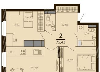 Продается 2-комнатная квартира, 75.4 м2, Рязань