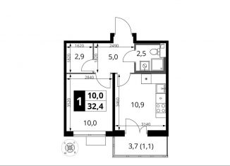 Однокомнатная квартира на продажу, 32.4 м2, Химки