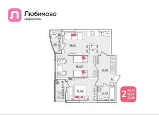Двухкомнатная квартира на продажу, 63.2 м2, Краснодарский край, микрорайон Любимово, 10