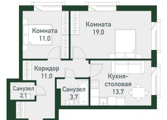 Продается 2-ком. квартира, 60.4 м2, посёлок Западный, Спортивная улица