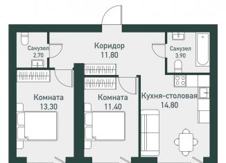 Продаю 2-ком. квартиру, 59.1 м2, посёлок Западный