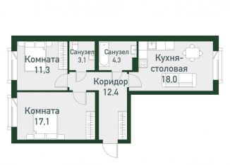 2-комнатная квартира на продажу, 66.1 м2, посёлок Западный, Спортивная улица