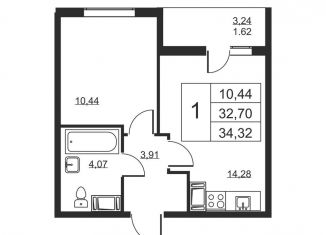 Продам однокомнатную квартиру, 34.3 м2, Бугры