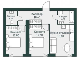 Продается двухкомнатная квартира, 60.3 м2, Челябинская область