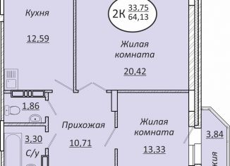Продается двухкомнатная квартира, 64.1 м2, Новосибирск, метро Золотая Нива