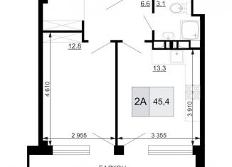 Двухкомнатная квартира на продажу, 45.4 м2, Анапа