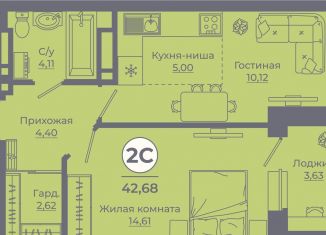 2-комнатная квартира на продажу, 42.6 м2, Ростов-на-Дону, Ворошиловский проспект