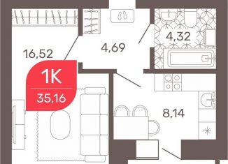 1-комнатная квартира на продажу, 35.3 м2, Чита