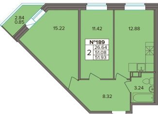 Продаю 2-комнатную квартиру, 51.1 м2, деревня Новое Девяткино, Лесная улица, 19