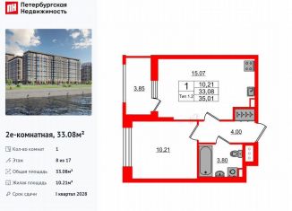 Продам 1-комнатную квартиру, 33.1 м2, Санкт-Петербург, метро Елизаровская