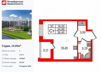 Продам квартиру студию, 24.9 м2, Санкт-Петербург, метро Звёздная