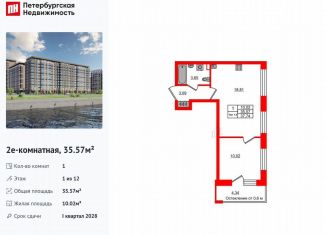 1-комнатная квартира на продажу, 35.6 м2, Санкт-Петербург, метро Елизаровская