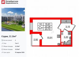 Продаю квартиру студию, 22.3 м2, Санкт-Петербург, метро Звёздная