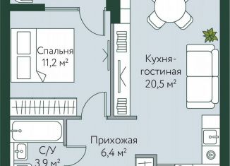 1-комнатная квартира на продажу, 44.4 м2, Воронеж, Новосибирская улица, 74