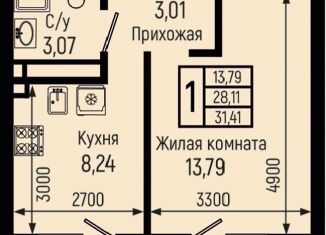 Продается 1-комнатная квартира, 31.4 м2, село Небуг
