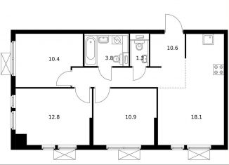 3-комнатная квартира на продажу, 66.9 м2, Котельники, микрорайон Парковый, 2, ЖК Белая Дача Парк
