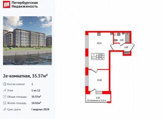Продам 1-комнатную квартиру, 35.6 м2, Санкт-Петербург, метро Елизаровская