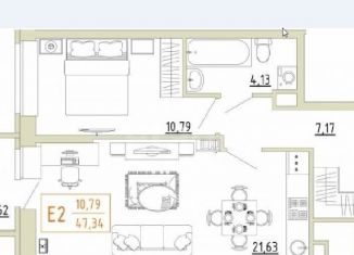 Продам двухкомнатную квартиру, 47.3 м2, Тула, ЖК Смарт квартал на Сурикова, улица Сурикова, 24к2