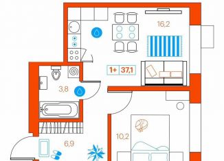 Продается 1-комнатная квартира, 37.4 м2, Тюмень, улица Ветеранов Труда, 36к1