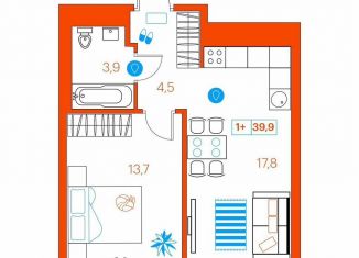 Продам однокомнатную квартиру, 40.3 м2, Тюмень, улица Ветеранов Труда, 36к1