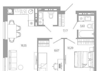Продажа двухкомнатной квартиры, 50.9 м2, Астрахань, Боевая улица, 132с2