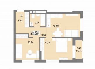 Продается двухкомнатная квартира, 55.1 м2, Екатеринбург, Тенистая улица, 8с5, ЖК На Тенистой