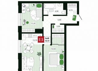 Продажа 2-ком. квартиры, 58.6 м2, Тула