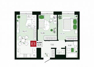 Двухкомнатная квартира на продажу, 53.7 м2, Тула