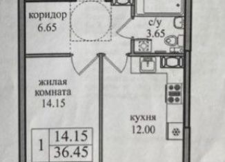 Продам однокомнатную квартиру, 38 м2, Санкт-Петербург, Заречная улица, 40к1