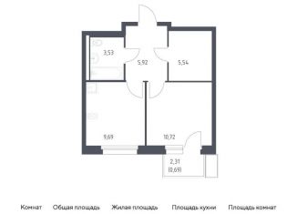 1-комнатная квартира на продажу, 36.1 м2, Москва, жилой комплекс Квартал Марьино, к2