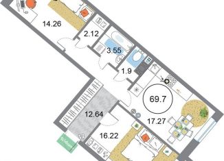 Продается 2-комнатная квартира, 69.7 м2, Санкт-Петербург, метро Комендантский проспект