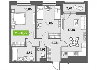 2-комнатная квартира на продажу, 60.8 м2, Санкт-Петербург, ЖК Триумф Парк